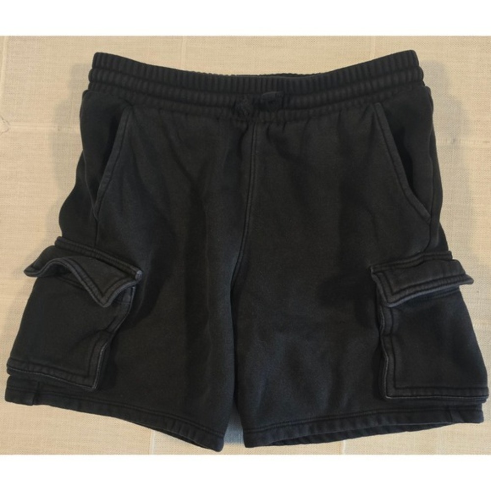 Wonder Nation Boys Black Fleece Cargo Shorts Size M 8 Elastic Waist Sweat Shorts